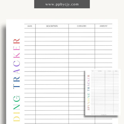 Spending Expense Tracker Printable Template – Digital download for monitoring and managing personal or business expenses, including categories, amounts, and dates