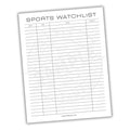Sports Team Watchlist Printable PDF Template