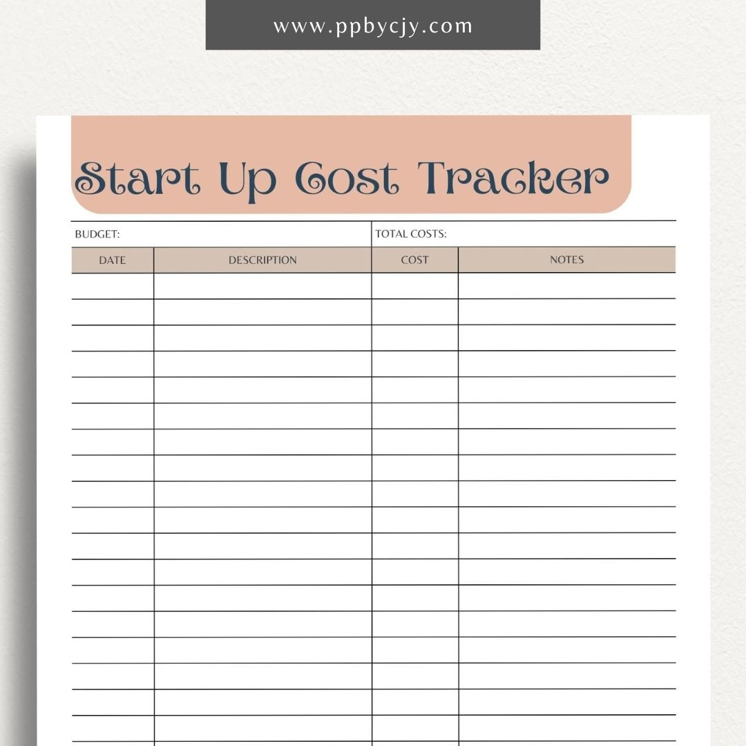 Start-Up Cost Tracker Printable Template – Digital download for monitoring and managing initial expenses and investments when starting a new business or project