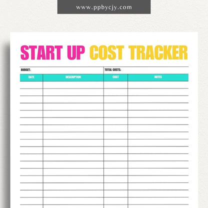 Start-Up Cost Tracker Printable Template – Digital download for monitoring and managing initial expenses and investments when starting a new business or project