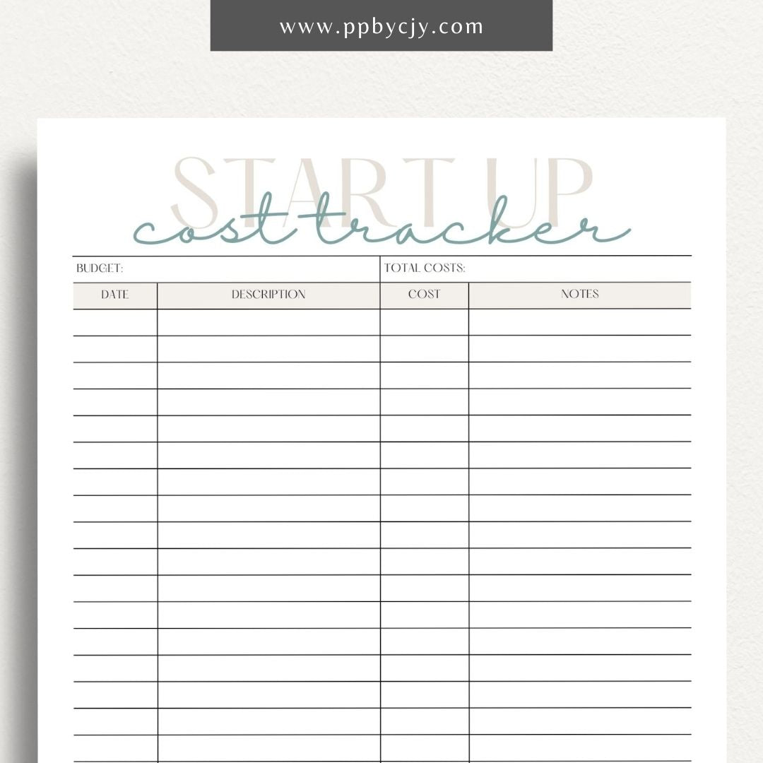 Start-Up Cost Tracker Printable Template – Digital download for monitoring and managing initial expenses and investments when starting a new business or project