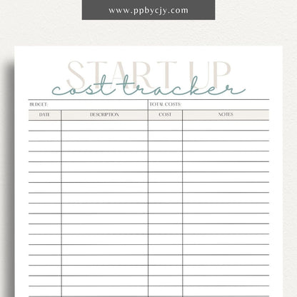 Start-Up Cost Tracker Printable Template – Digital download for monitoring and managing initial expenses and investments when starting a new business or project