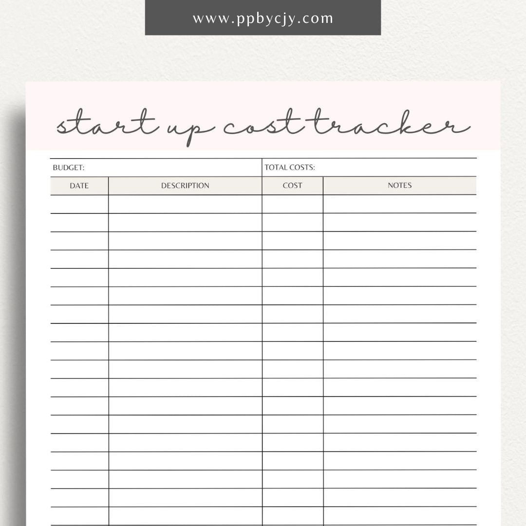 Start-Up Cost Tracker Printable Template – Digital download for monitoring and managing initial expenses and investments when starting a new business or project