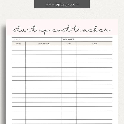 Start-Up Cost Tracker Printable Template – Digital download for monitoring and managing initial expenses and investments when starting a new business or project