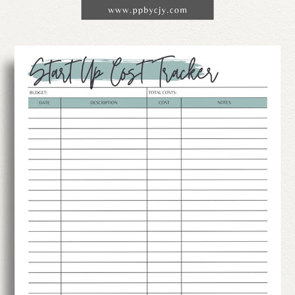 Start-Up Cost Tracker Printable Template – Digital download for monitoring and managing initial expenses and investments when starting a new business or project