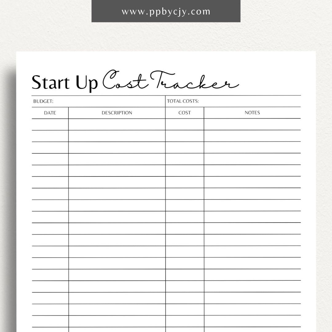 Start-Up Cost Tracker Printable Template – Digital download for monitoring and managing initial expenses and investments when starting a new business or project