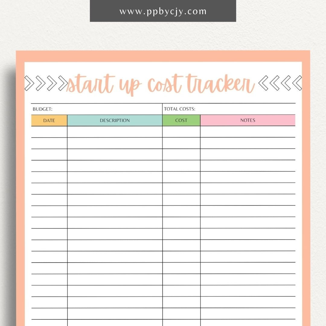 Start-Up Cost Tracker Printable Template – Digital download for monitoring and managing initial expenses and investments when starting a new business or project