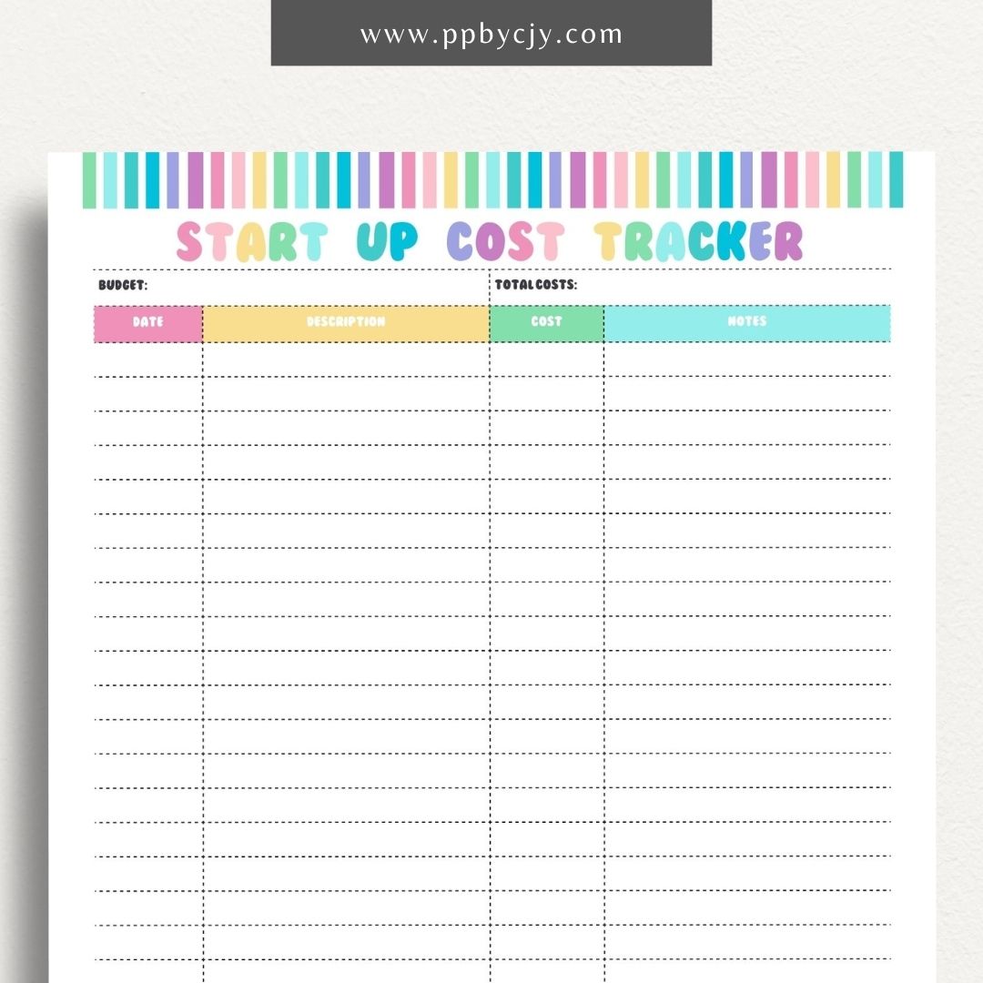 Start-Up Cost Tracker Printable Template – Digital download for monitoring and managing initial expenses and investments when starting a new business or project