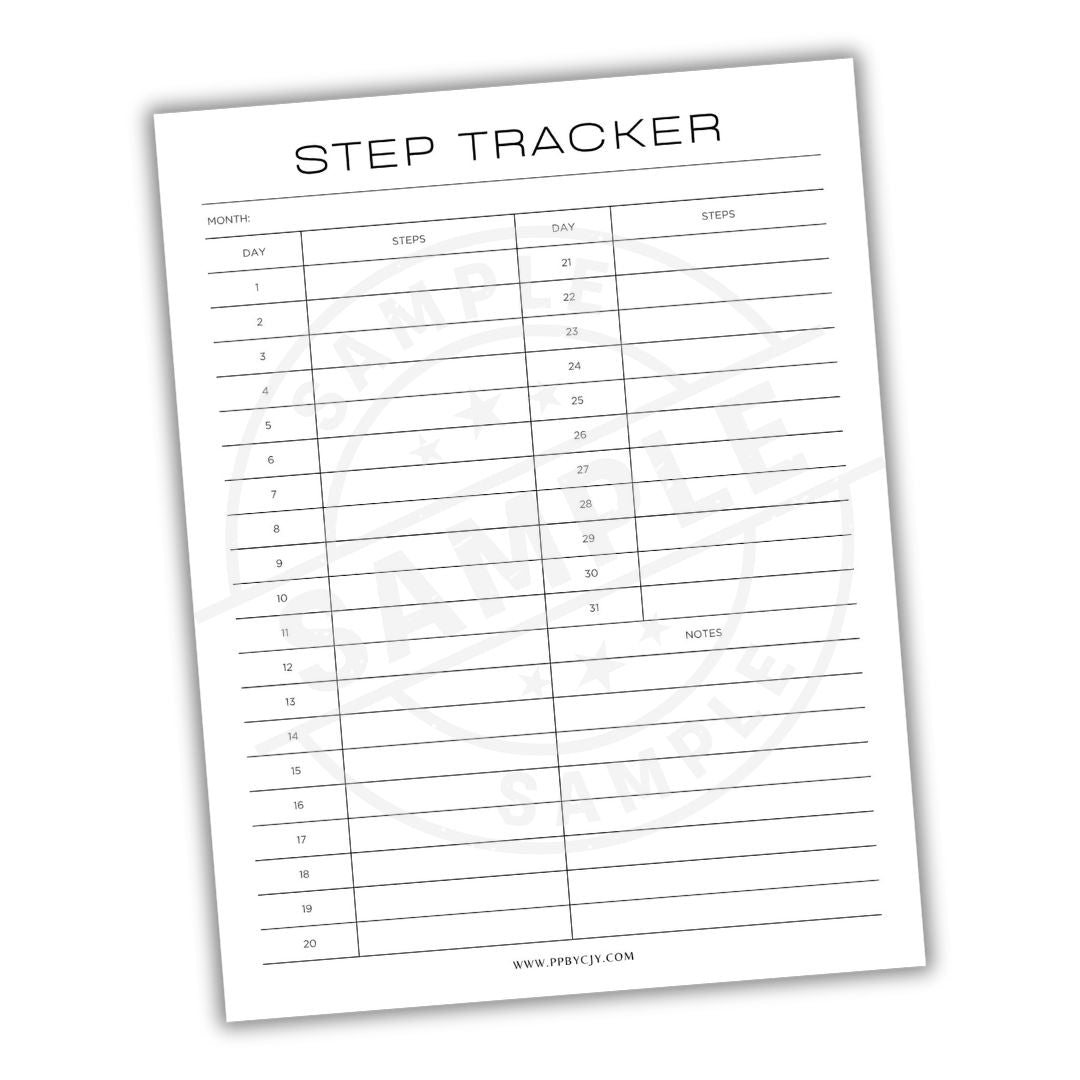 Step tracker sheet with a white background