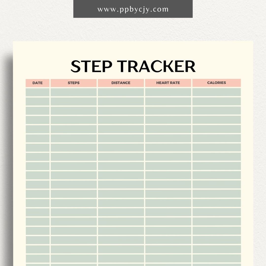 printable template page with columns and rows step tracking