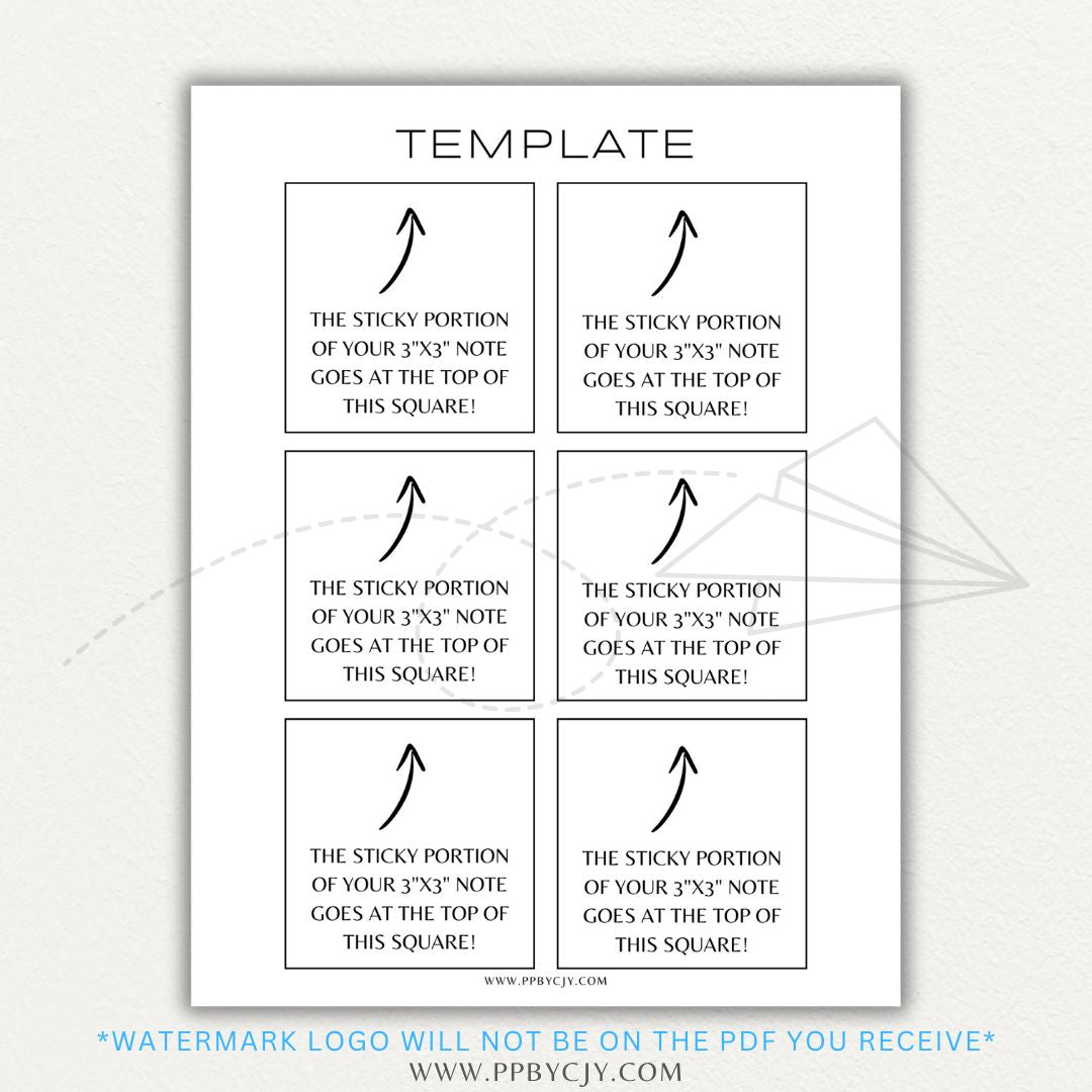 Sticky note printable PDF template designed for printing custom sticky notes with reminders, to-do lists, and notes for planners or journals.

