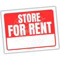 Red and white 'Store for Rent' sign on a white background