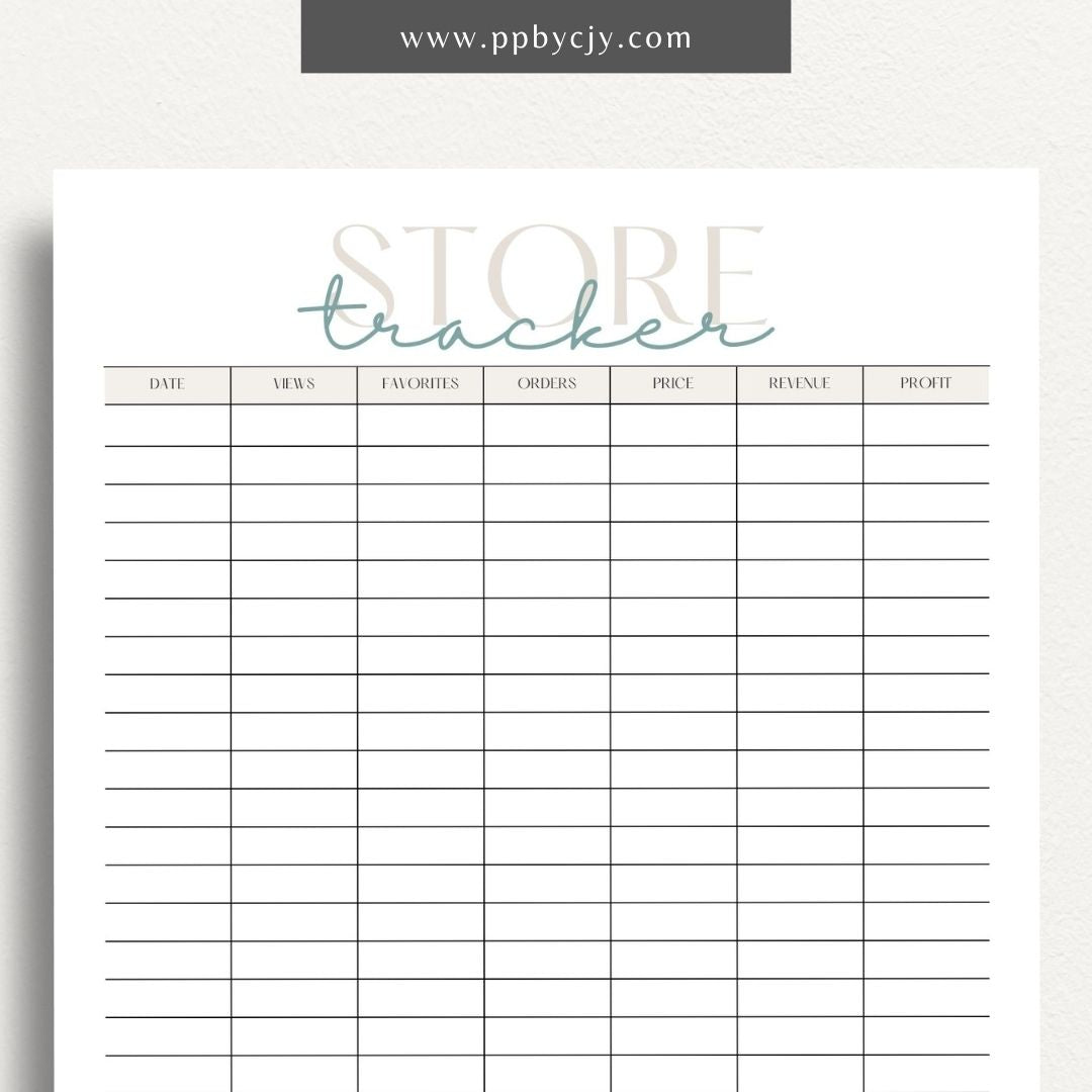 Store Tracker Printable Template – Digital download for organizing and managing store inventory, sales, and performance metrics