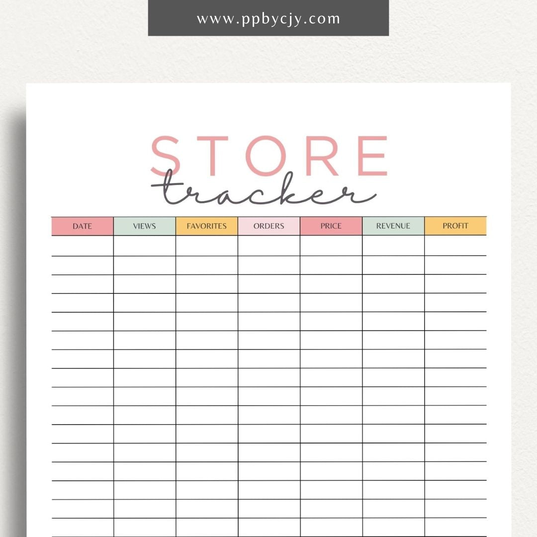 Store Tracker Printable Template – Digital download for organizing and managing store inventory, sales, and performance metrics