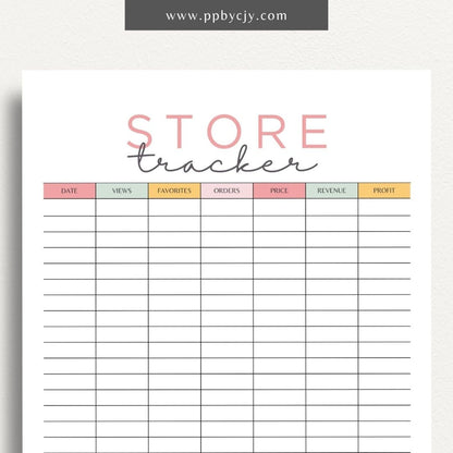 Store Tracker Printable Template – Digital download for organizing and managing store inventory, sales, and performance metrics