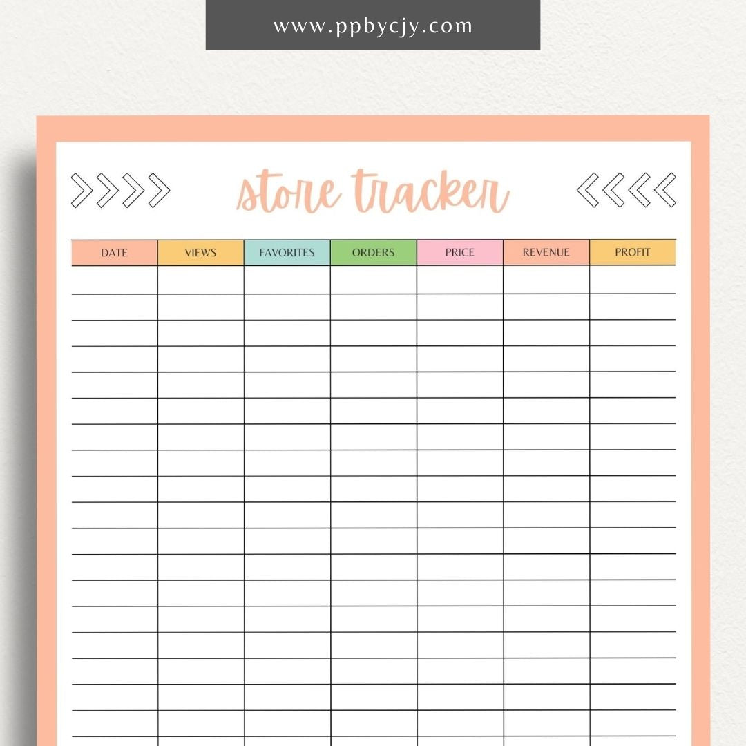 Store Tracker Printable Template – Digital download for organizing and managing store inventory, sales, and performance metrics