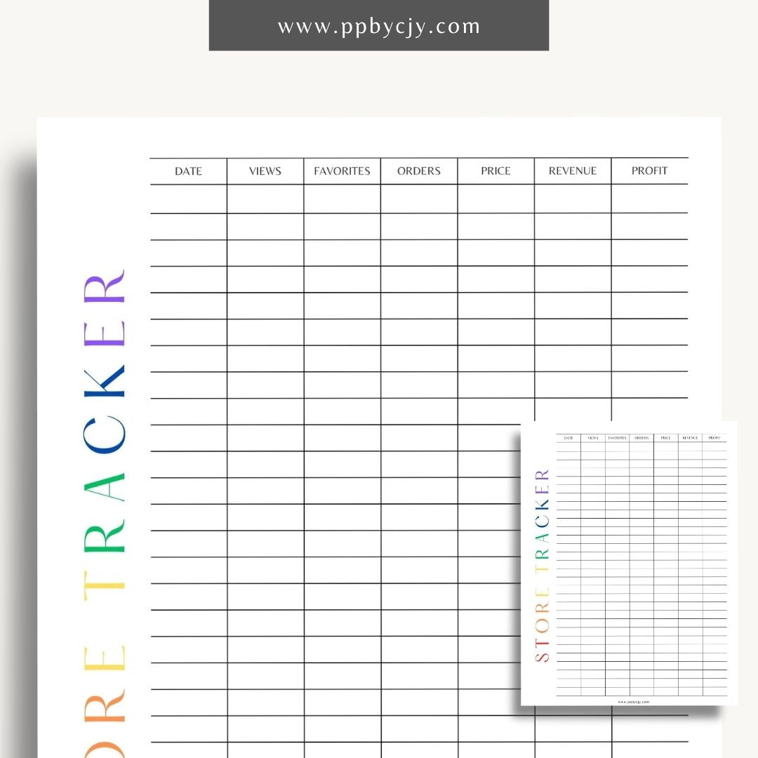 Store Tracker Printable Template – Digital download for organizing and managing store inventory, sales, and performance metrics