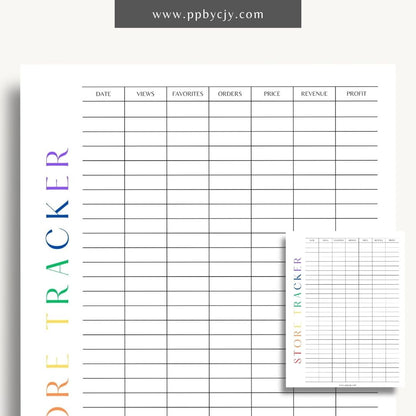 Store Tracker Printable Template – Digital download for organizing and managing store inventory, sales, and performance metrics