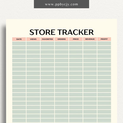 Store Tracker Printable Template – Digital download for organizing and managing store inventory, sales, and performance metrics