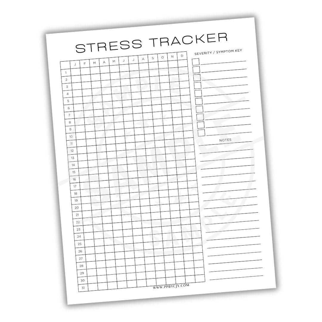 Stress tracker sheet with grid and text on a white background