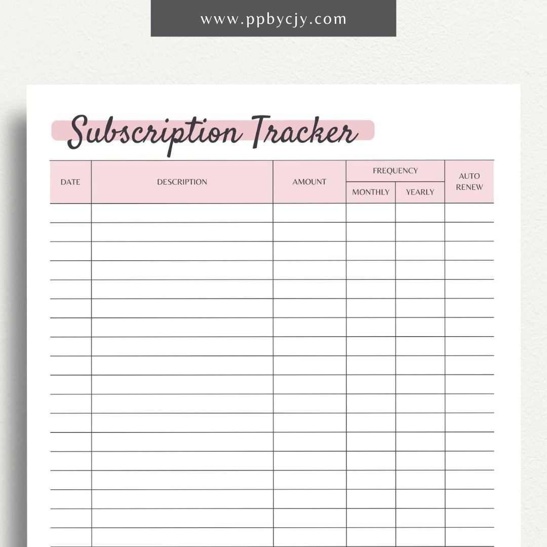 Subscription Tracker Printable PDF Template