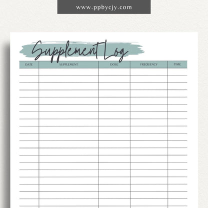 printable template page with columns and rows related to supplements