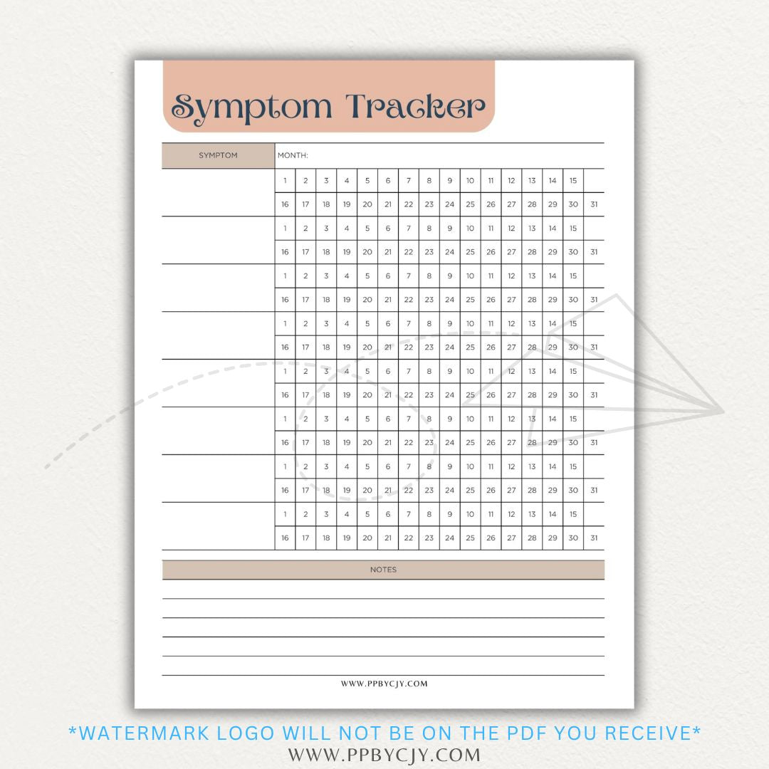 Health Symptom Tracker Printable PDF Template