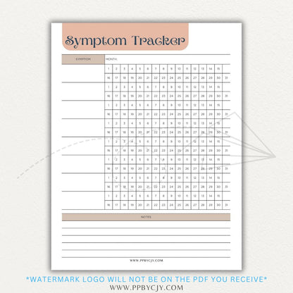 Health Symptom Tracker Printable PDF Template