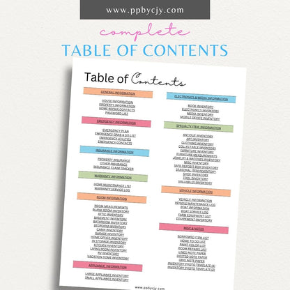 Home Inventory Bundle Printable Template – Digital download featuring a set of tools for comprehensive cataloging and managing your home inventory.