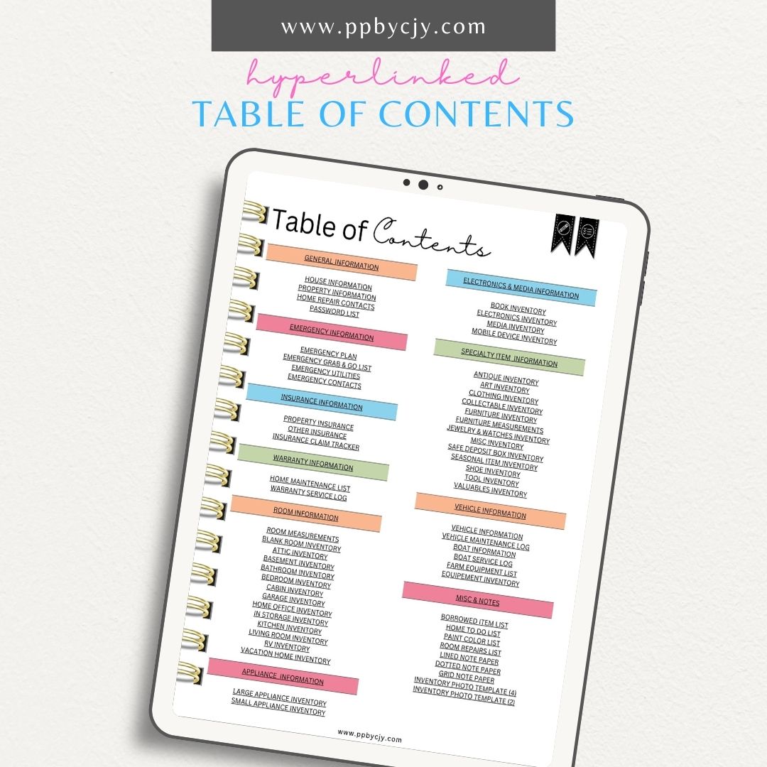 Home Inventory Digital Binder – Digital download for organizing and managing a comprehensive inventory of your home’s items.