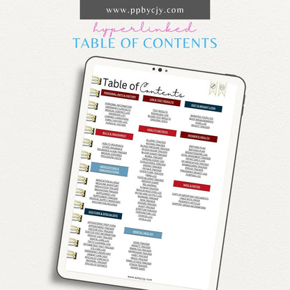 Personal Medical Digital Planner – Digital download featuring interactive pages for managing and tracking personal medical information, appointments, and health records.