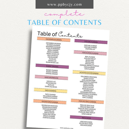 Halloween Holiday Planner Printable Template – Digital download for organizing and managing Halloween events, activities, and decorations.