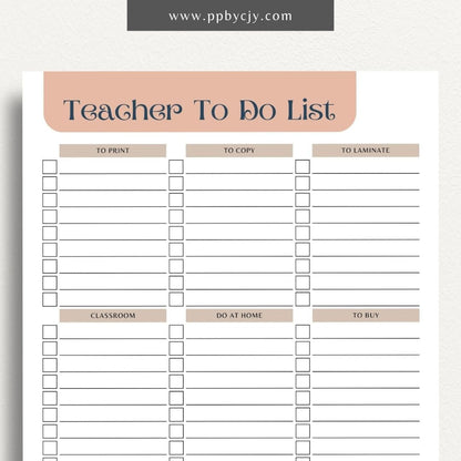 Teacher To-Do List Printable Template – Digital download for organizing and managing daily tasks, lesson plans, and administrative duties for teachers
