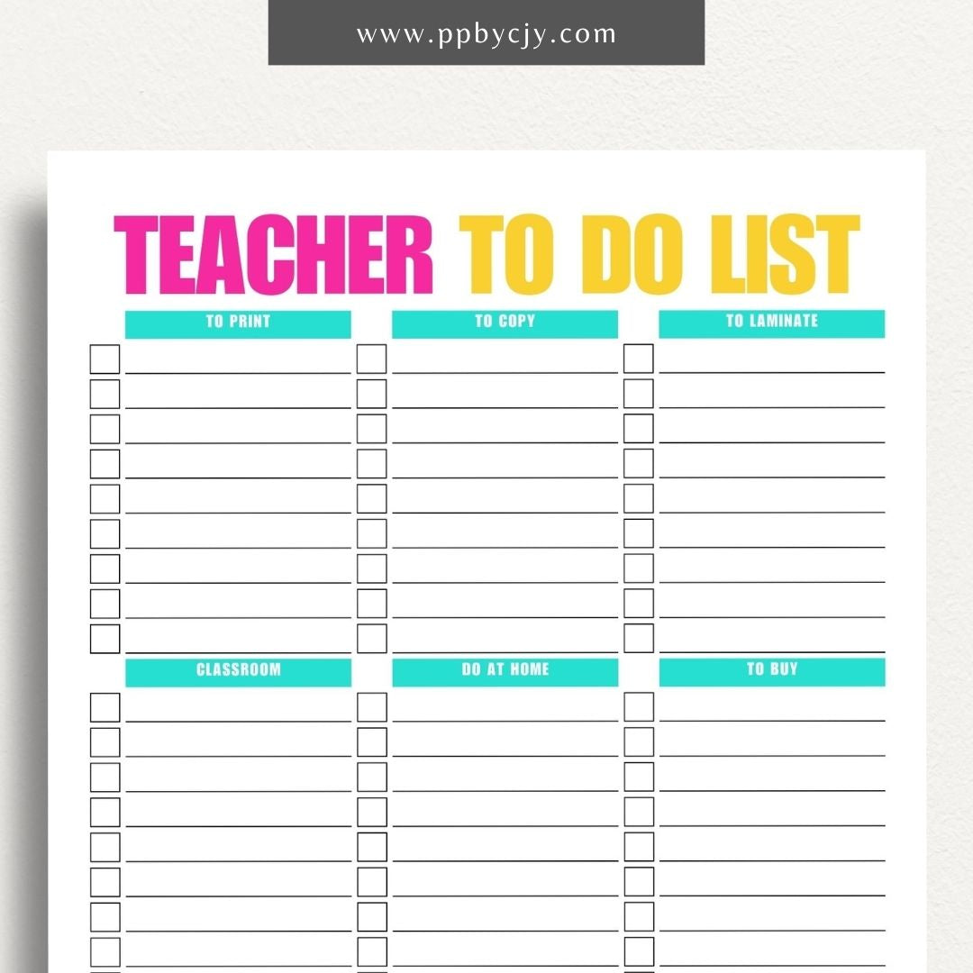Teacher To-Do List Printable Template – Digital download for organizing and managing daily tasks, lesson plans, and administrative duties for teachers