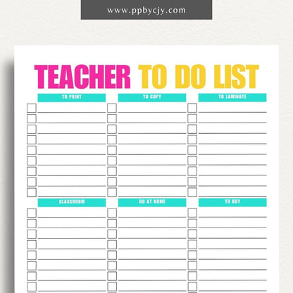 Teacher To-Do List Printable Template – Digital download for organizing and managing daily tasks, lesson plans, and administrative duties for teachers