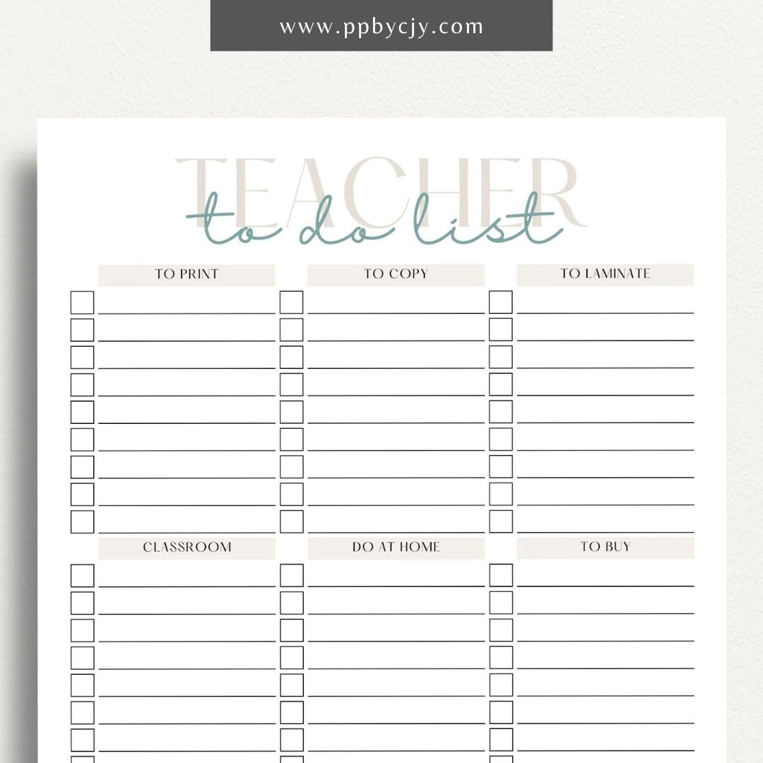 Teacher To-Do List Printable Template – Digital download for organizing and managing daily tasks, lesson plans, and administrative duties for teachers