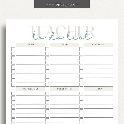 Teacher To-Do List Printable Template – Digital download for organizing and managing daily tasks, lesson plans, and administrative duties for teachers