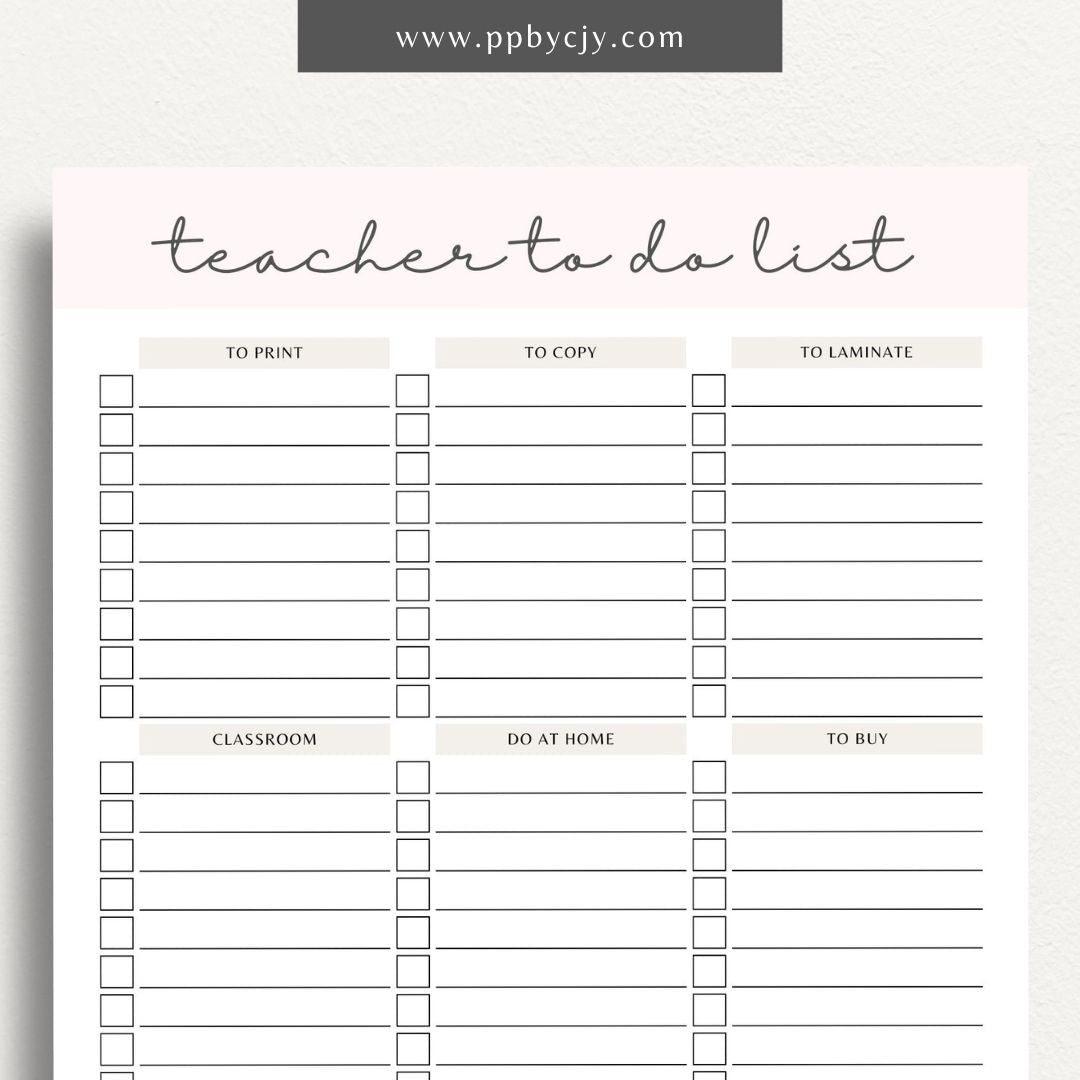 Teacher To-Do List Printable Template – Digital download for organizing and managing daily tasks, lesson plans, and administrative duties for teachers