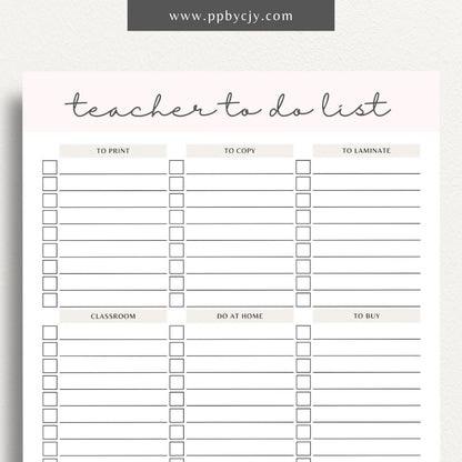 Teacher To-Do List Printable Template – Digital download for organizing and managing daily tasks, lesson plans, and administrative duties for teachers