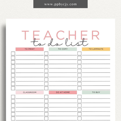 Teacher To-Do List Printable Template – Digital download for organizing and managing daily tasks, lesson plans, and administrative duties for teachers