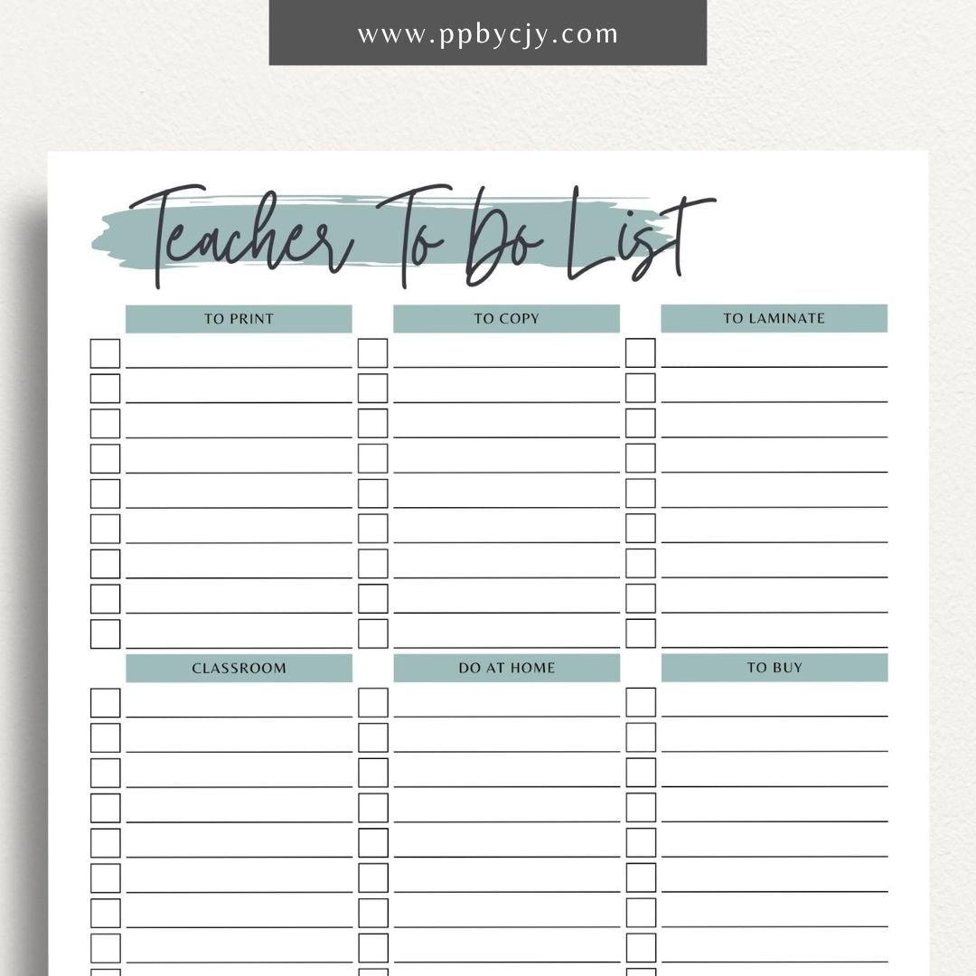 Teacher To-Do List Printable Template – Digital download for organizing and managing daily tasks, lesson plans, and administrative duties for teachers
