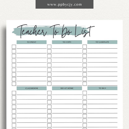 Teacher To-Do List Printable Template – Digital download for organizing and managing daily tasks, lesson plans, and administrative duties for teachers