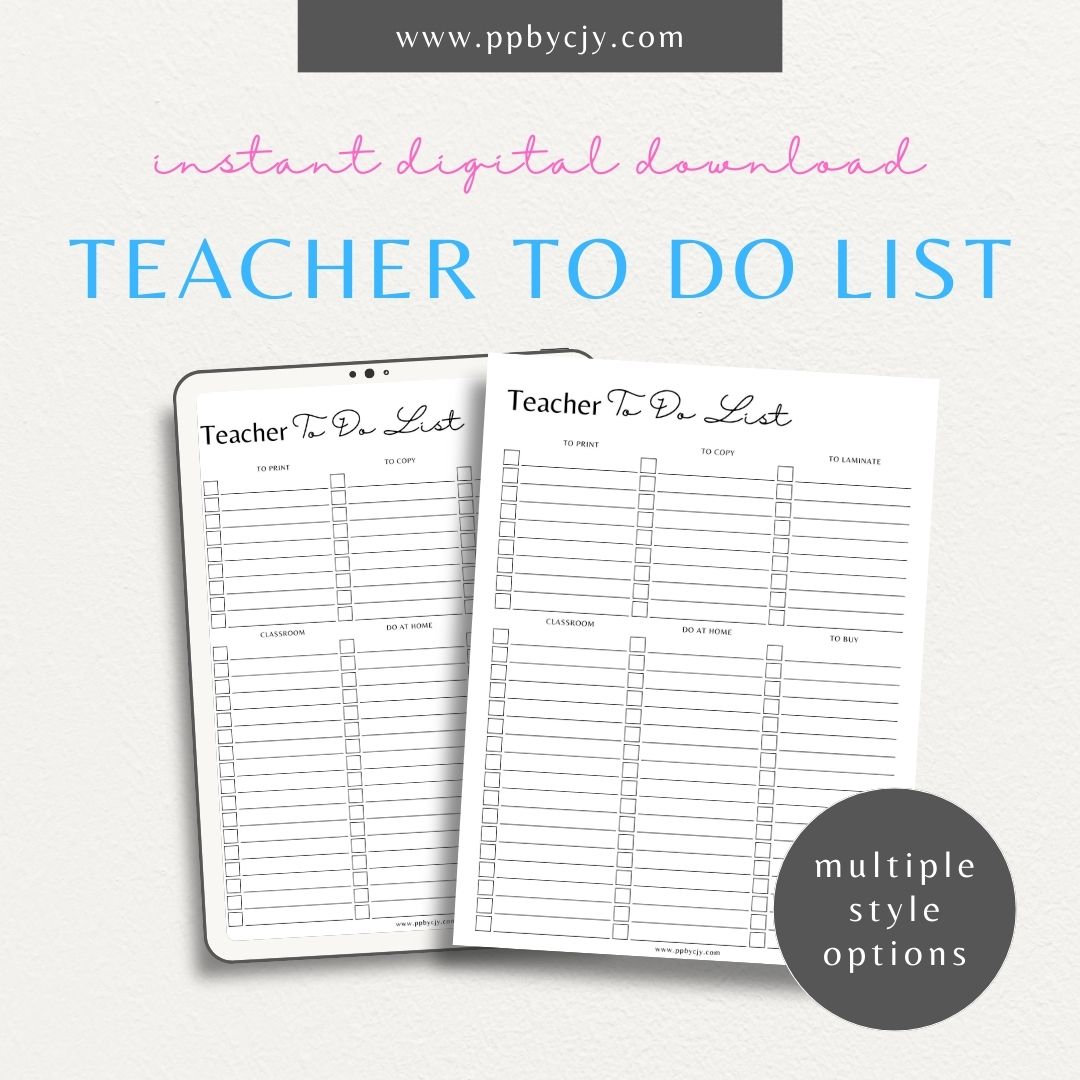 Teacher To-Do List Printable Template – Digital download for organizing and managing daily tasks, lesson plans, and administrative duties for teachers