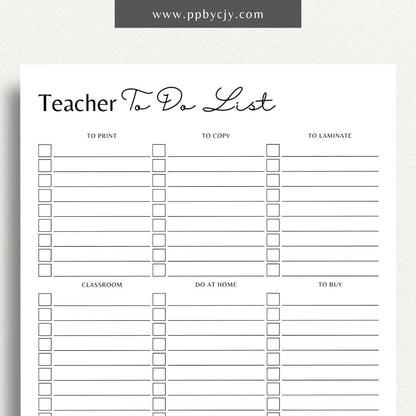 Teacher To-Do List Printable Template – Digital download for organizing and managing daily tasks, lesson plans, and administrative duties for teachers