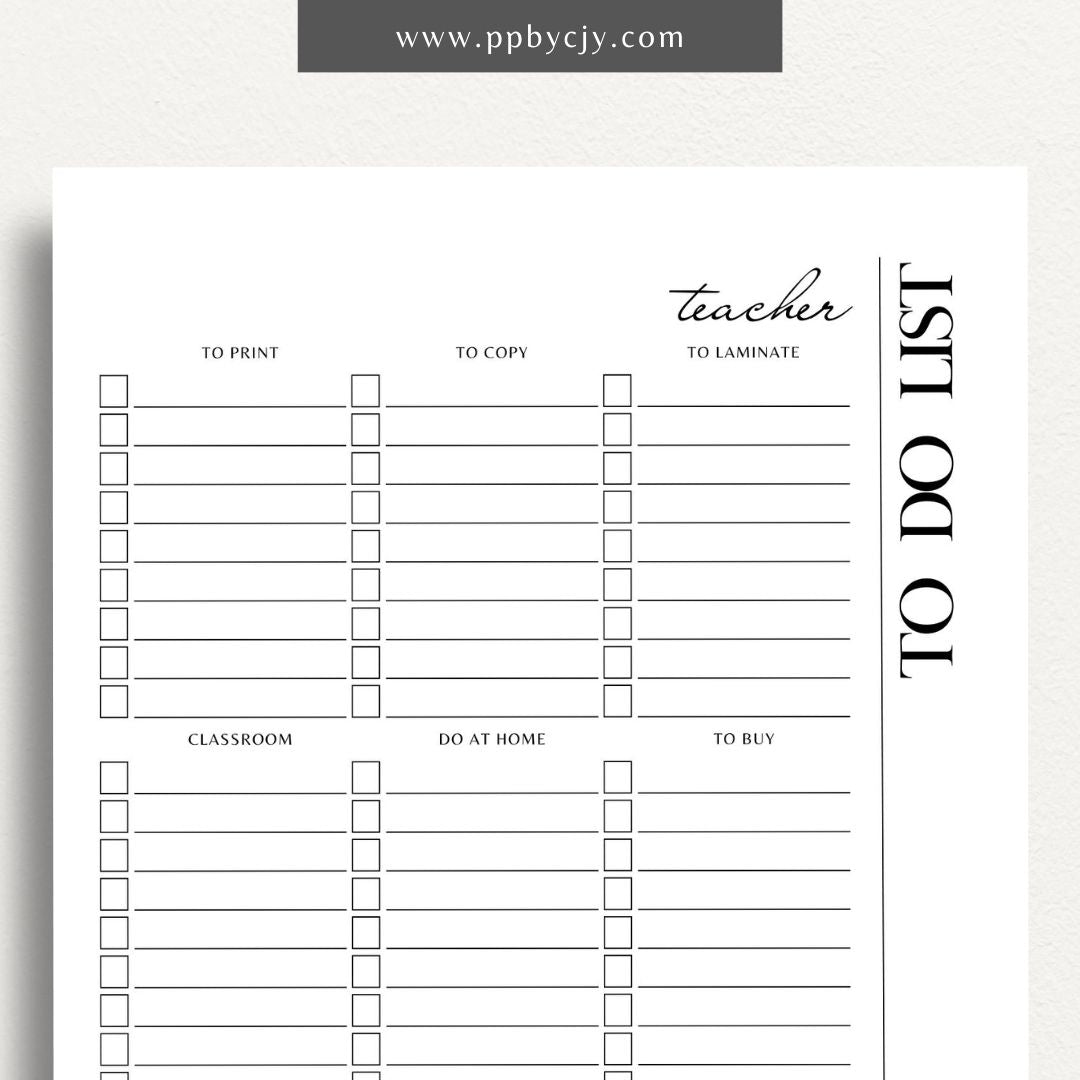 Teacher To-Do List Printable Template – Digital download for organizing and managing daily tasks, lesson plans, and administrative duties for teachers