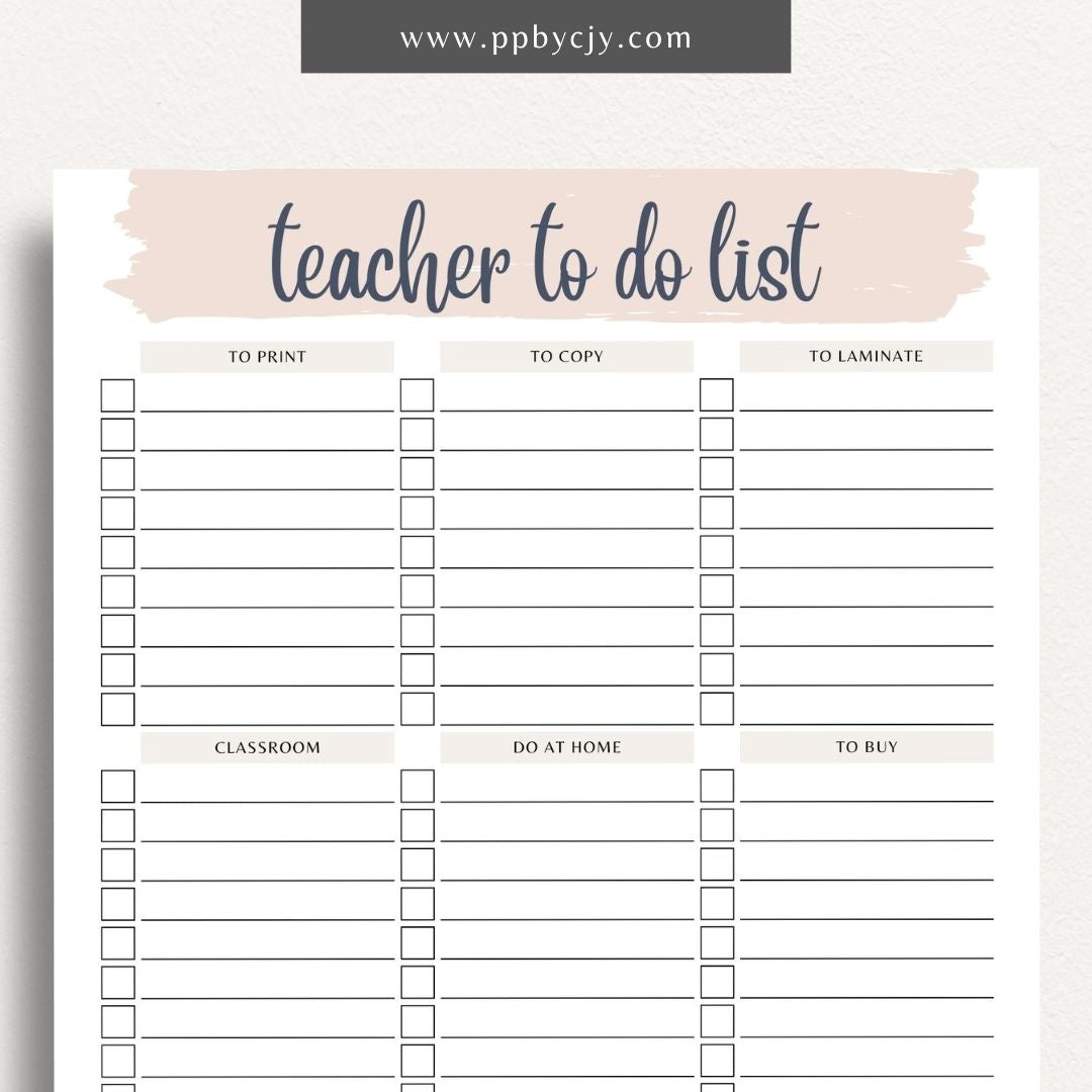 Teacher To-Do List Printable Template – Digital download for organizing and managing daily tasks, lesson plans, and administrative duties for teachers
