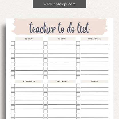 Teacher To-Do List Printable Template – Digital download for organizing and managing daily tasks, lesson plans, and administrative duties for teachers