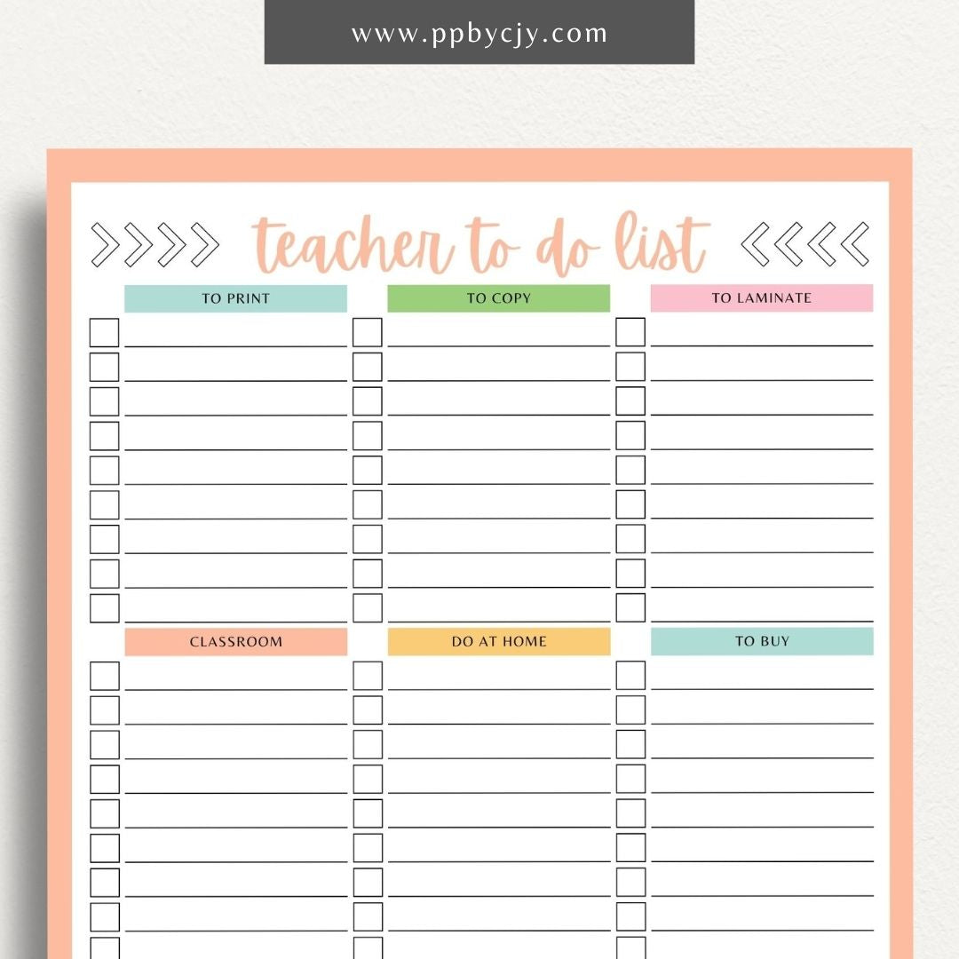 Teacher To-Do List Printable Template – Digital download for organizing and managing daily tasks, lesson plans, and administrative duties for teachers