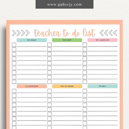 Teacher To-Do List Printable Template – Digital download for organizing and managing daily tasks, lesson plans, and administrative duties for teachers