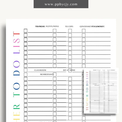 Teacher To-Do List Printable Template – Digital download for organizing and managing daily tasks, lesson plans, and administrative duties for teachers